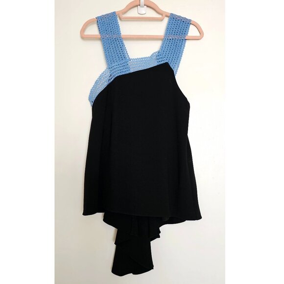 Jonathan Simkhai Asymmetrical Sleeveless High-Low Tank Top with Wavy Pleat Train - Picture 1 of 8